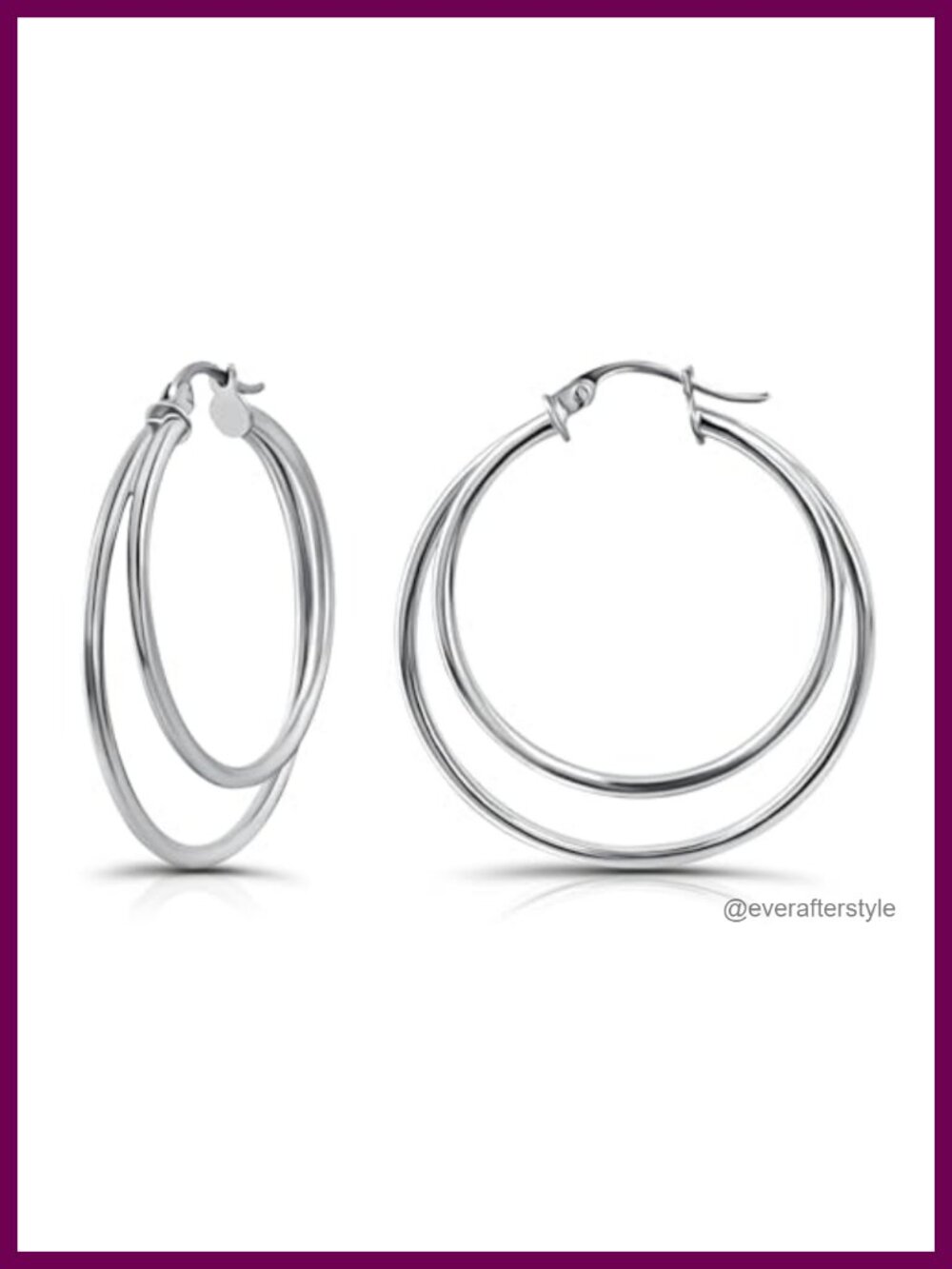 925 Sterling Silver Double Circle Hoop Earrings, 30mm Layered Hoops, Click-Top